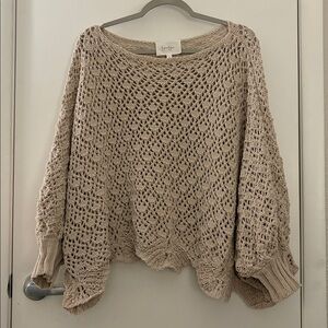 Jessica Simpson Women's Beige Knit Crew Neck Poncho Sweater BOHO SZ L